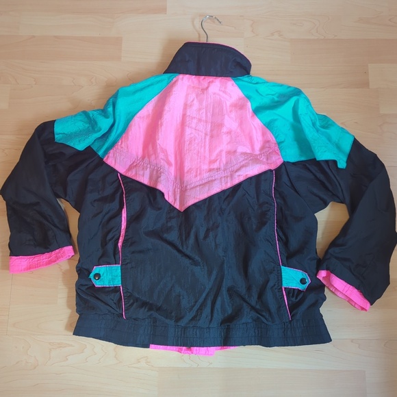 Vintage 90s Neon Pink Blue Windbreaker Track Jacket - Picture 5 of 10